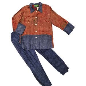 NWT 2 piece Top & Pants sz L Vintage Art to Wear Handpainted Made in Bali